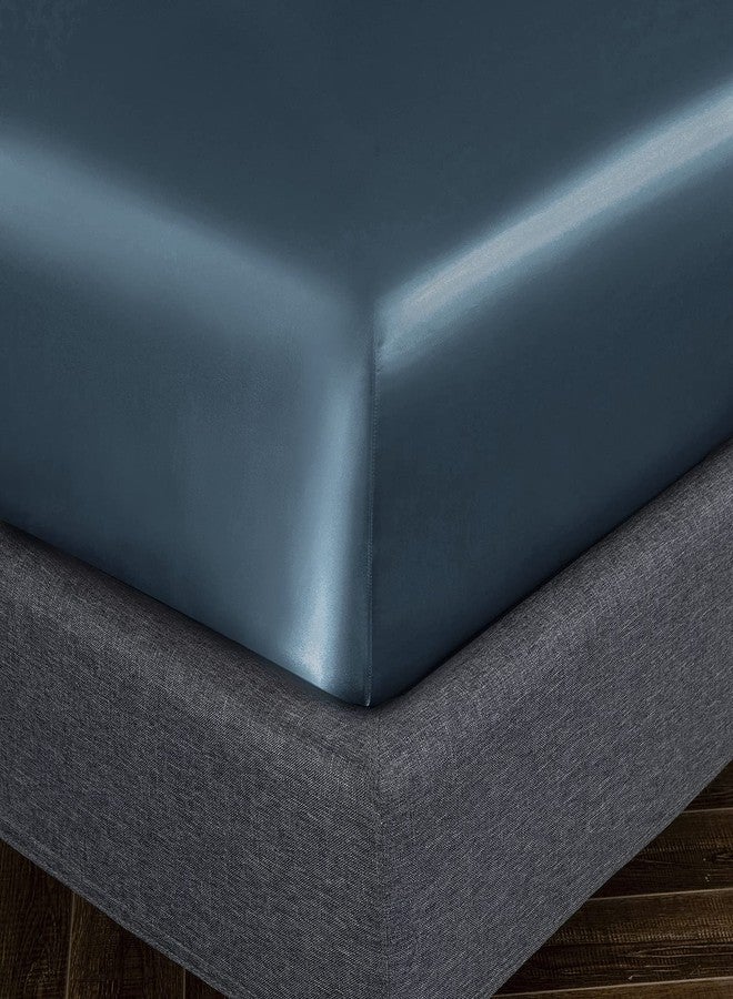 Homiest 4pcs Satin Sheets Set Luxury Silky Satin Bedding Set with Deep Pocket, 1 Fitted Sheet + 1 Flat Sheet + 2 Pillowcases (King Size, Deep Sea Blue) - Image 5